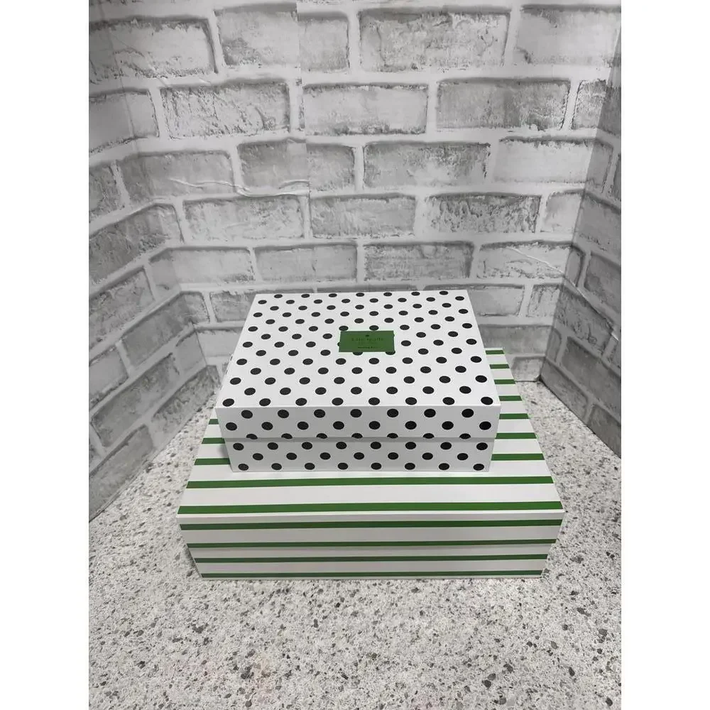 NEW Kate Spade Set of Two Decorative Polka Dot and Striped Nesting Storage Boxes